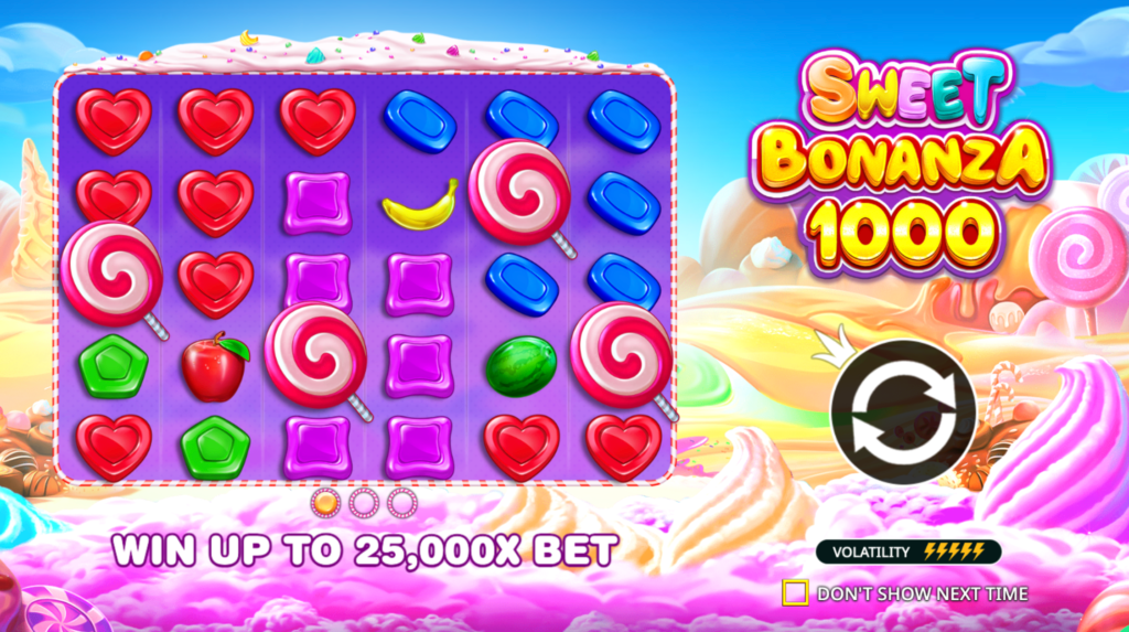 A screenshot from our Sweet Bonanza review showing the colorful game grid.