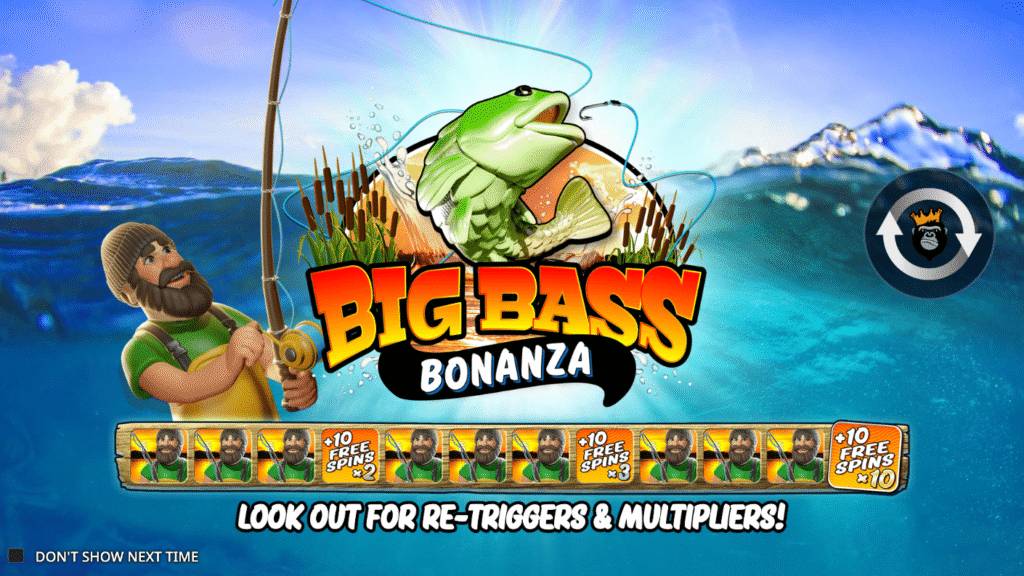 Big Bass Bonanza slot game screenshot with bonus features shown
