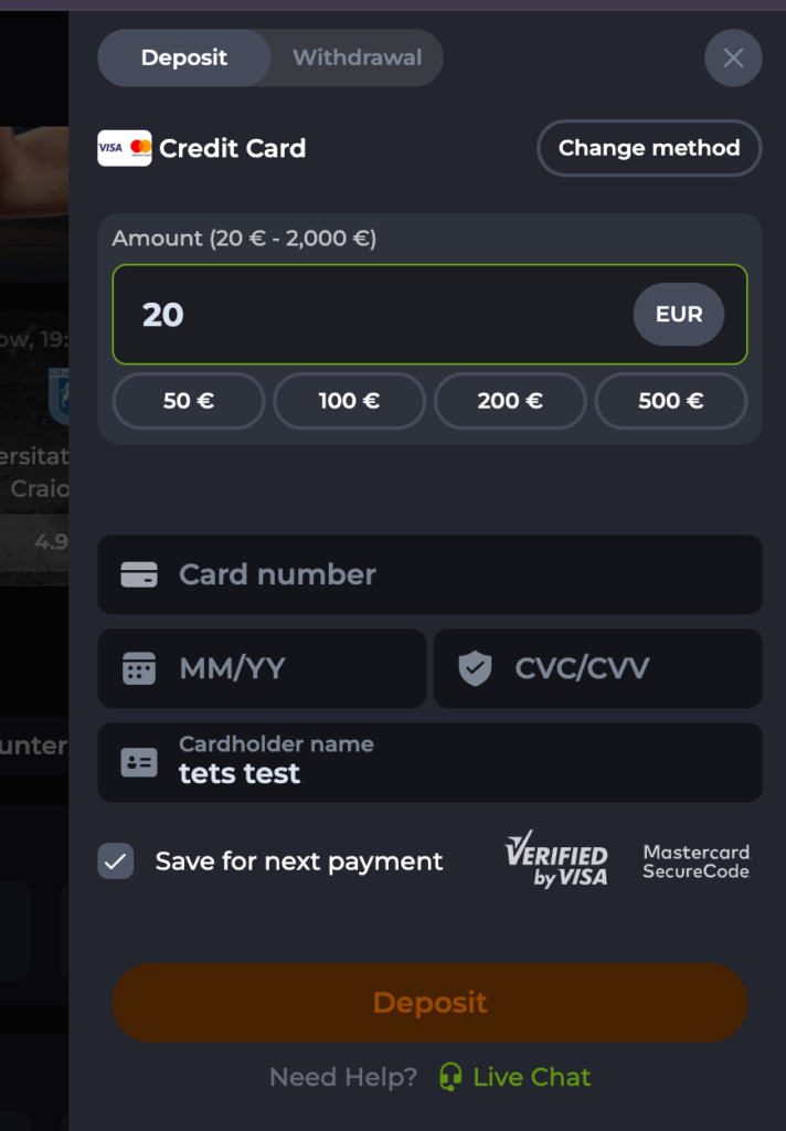 CorgiBet.com review article with screenshots of deposit method via visa/mastercard