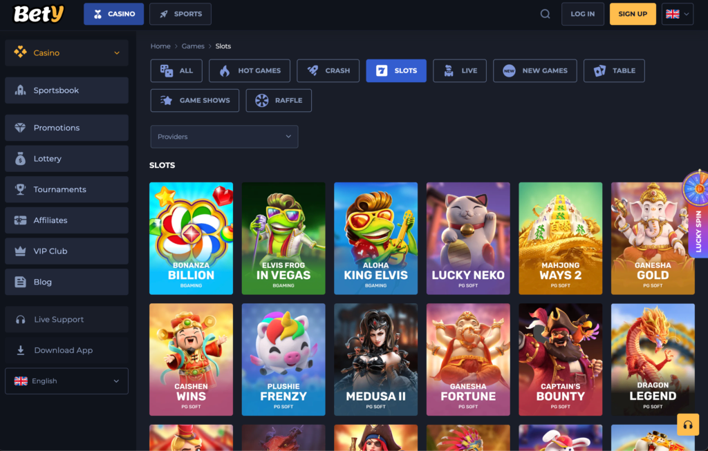 A screenshot of the Bet20.com slots lobby, showcasing a clean design and a grid of popular games from top providers.