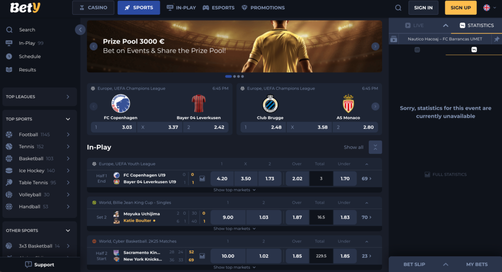  A screenshot of the Bet20.com review sportsbook, showing a list of sports and live betting odds on a major football game.